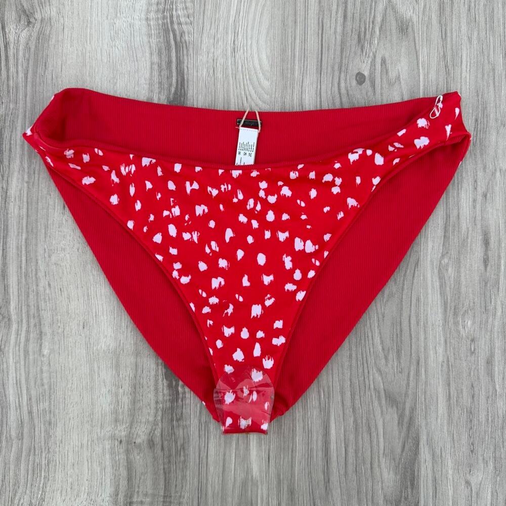 Maaji Reversible Ribbed Bikini Bottom Red White Print Women’s XL